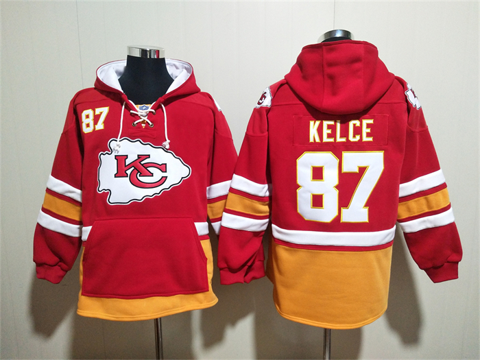 Kansas City Chiefs #87 Travis Kelce Hoodies Red Lace-Up Pullover Hoodie->kansas city chiefs->NFL Jersey